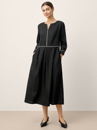 Linen-Lyocell Contrast Trim Gathered Maxi Dress NYX - Glamourous Grace