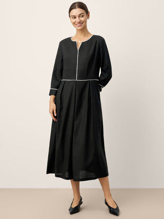 Linen-Lyocell Contrast Trim Gathered Maxi Dress NYX - Glamourous Grace