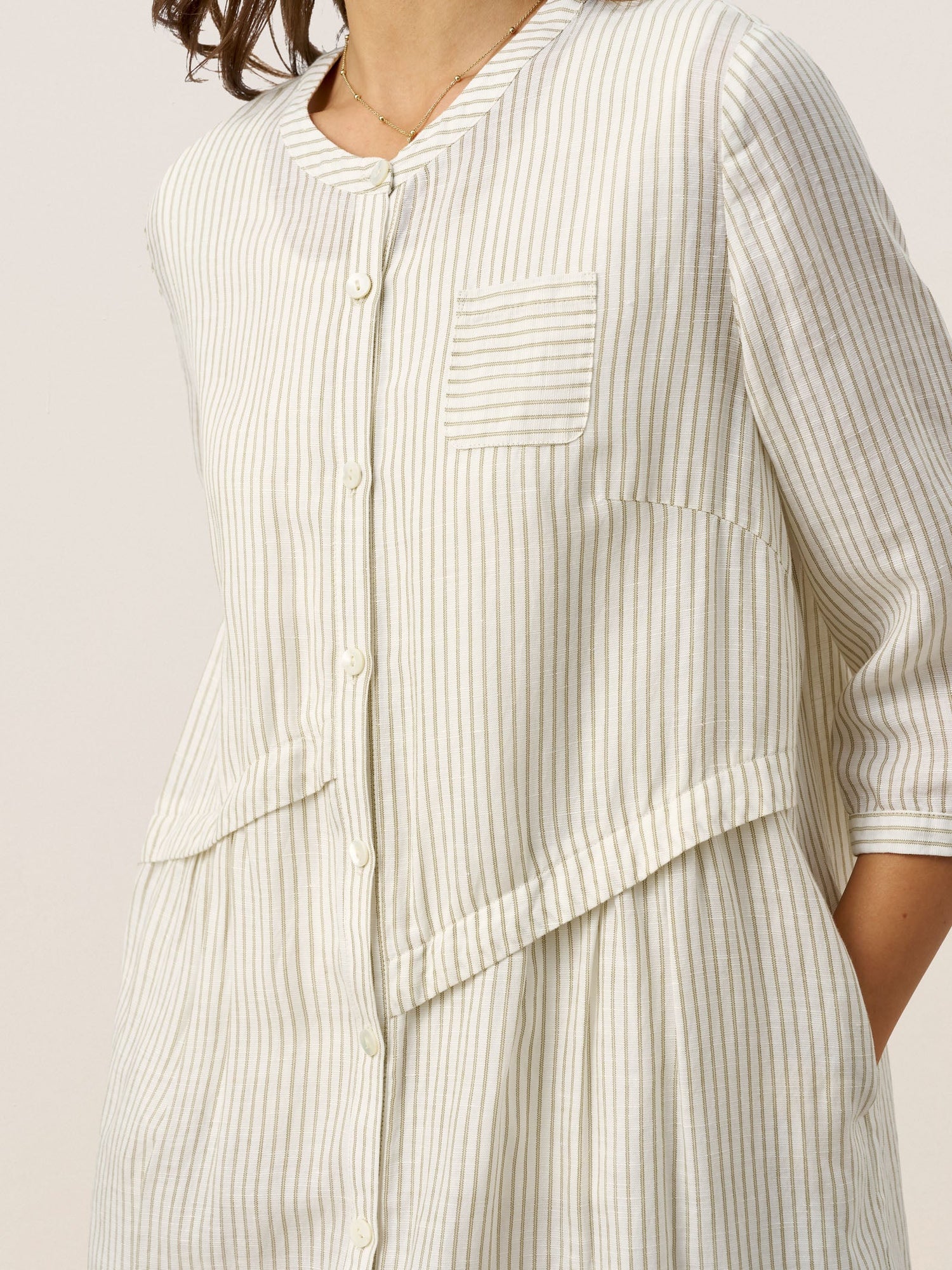 Linen-Lyocell Deconstructed Asymmetric Front Pleat Midi Dress EULALIE - Glamourous Grace