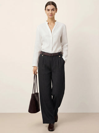 Linen-Lyocell Pleated Wide Leg Trousers with Back Elastic & Button Detail AISLING - Glamourous Grace