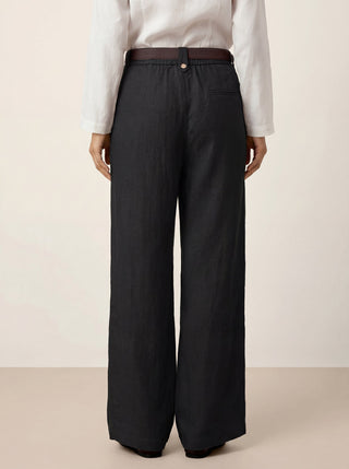 Linen-Lyocell Pleated Wide Leg Trousers with Back Elastic & Button Detail AISLING - Glamourous Grace