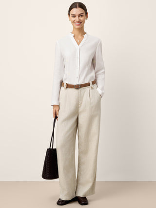Linen-Lyocell Pleated Wide Leg Trousers with Back Elastic & Button Detail AISLING - Glamourous Grace