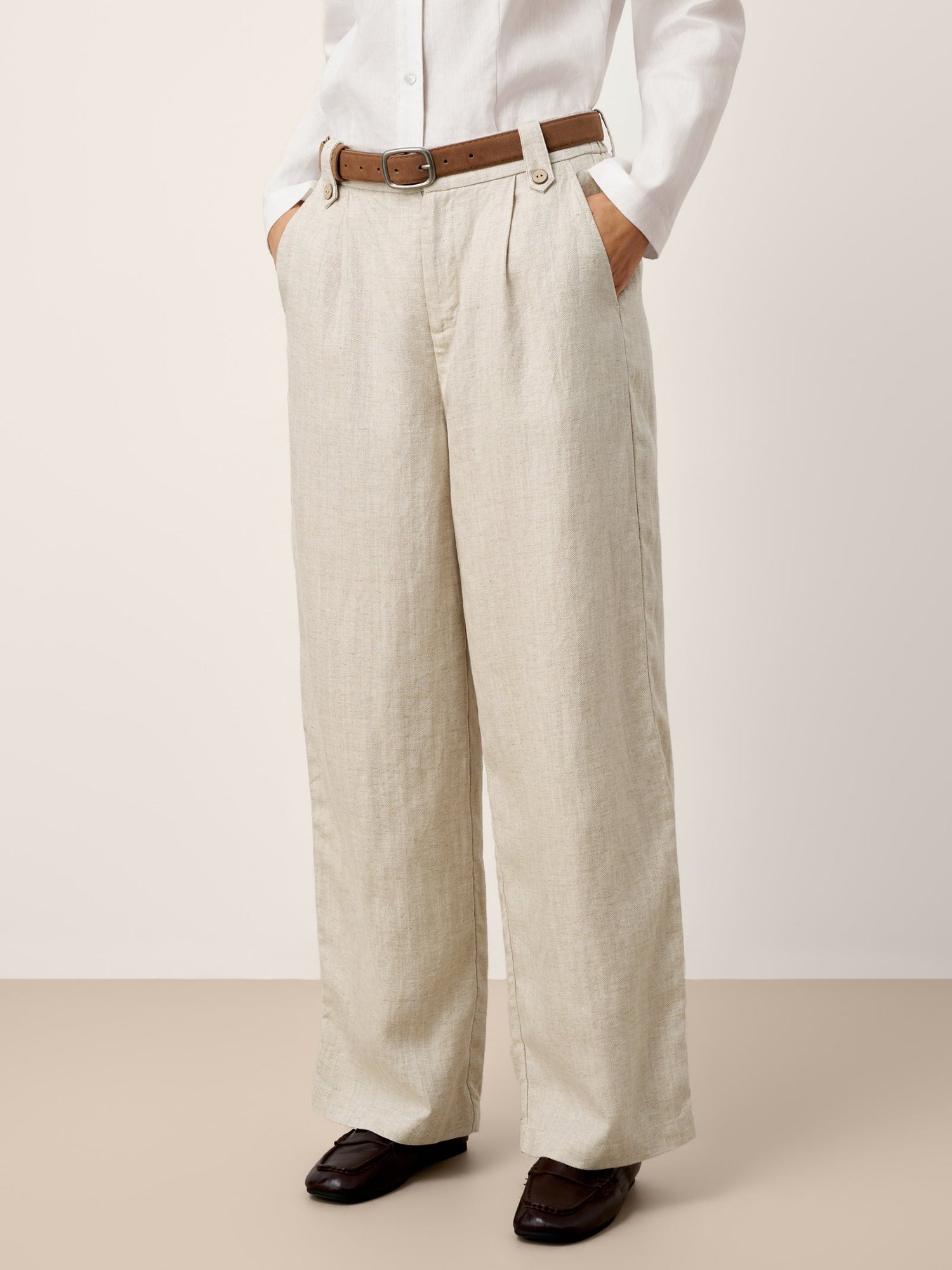 Linen-Lyocell Pleated Wide Leg Trousers with Back Elastic & Button Detail AISLING - Glamourous Grace