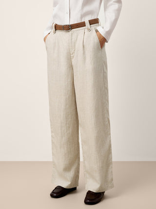 Linen-Lyocell Pleated Wide Leg Trousers with Back Elastic & Button Detail AISLING - Glamourous Grace