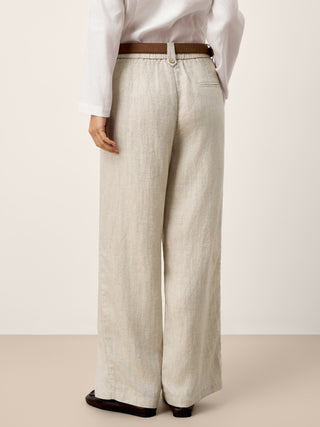 Linen-Lyocell Pleated Wide Leg Trousers with Back Elastic & Button Detail AISLING - Glamourous Grace