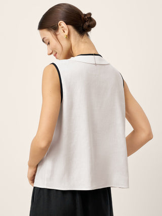 Linen-Lyocell Contrast Trim Pleated Sleeveless Top JUNIPER - Glamourous Grace