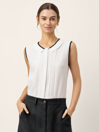 Linen-Lyocell Contrast Trim Pleated Sleeveless Top JUNIPER - Glamourous Grace