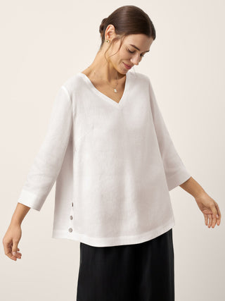 Linen-Lyocell V-Neck Button Detail Overtop ODETTE - Glamourous Grace