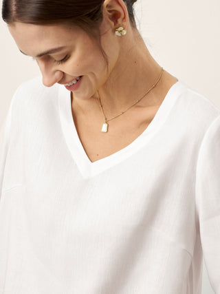 Linen-Lyocell V-Neck Button Detail Overtop ODETTE - Glamourous Grace