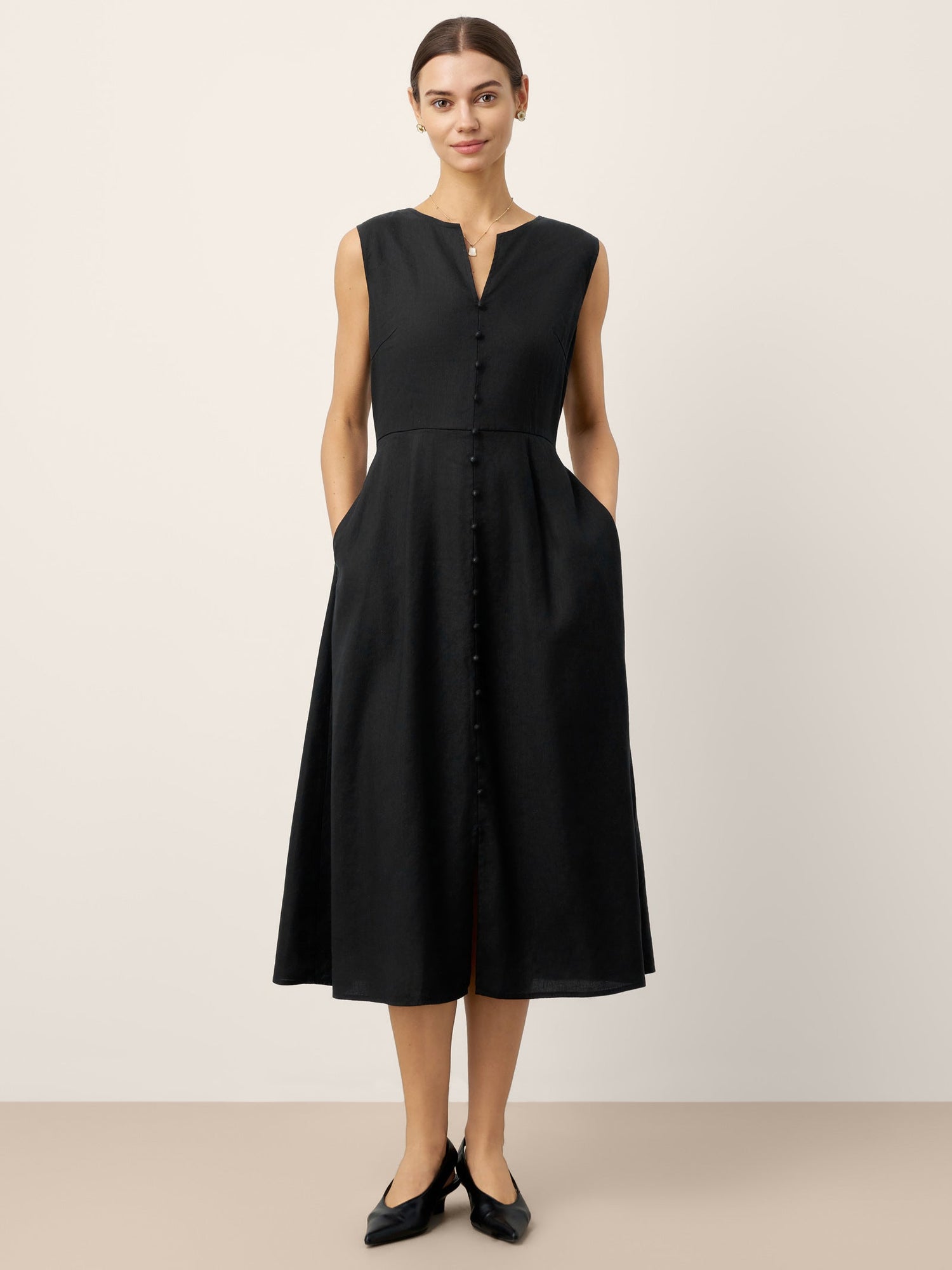 Linen-Lyocell V-Neck Sleeveless Maxi Dress WILLOW - Glamourous Grace