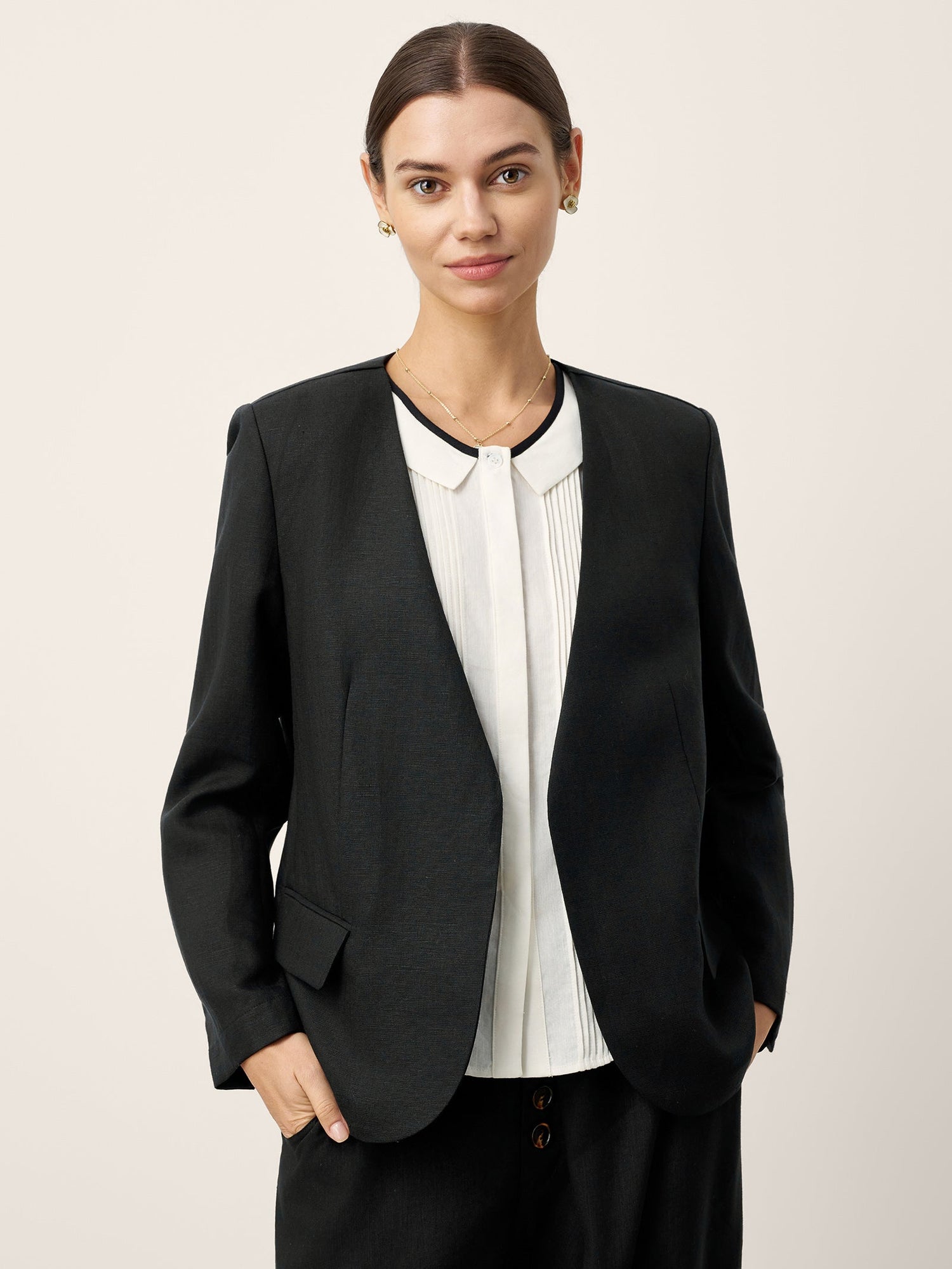 Linen-Lyocell Relaxed V-neck Tailored Blazer VERITY - Glamourous Grace