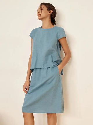 Linen Blend Cap Sleeve Top And Pencil Skirt Set VEDA - Glamourous Grace