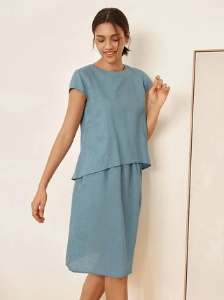 Linen Blend Cap Sleeve Top And Pencil Skirt Set VEDA - Glamourous Grace