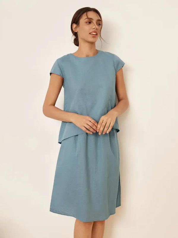 Linen Blend Cap Sleeve Top And Pencil Skirt Set VEDA - Glamourous Grace