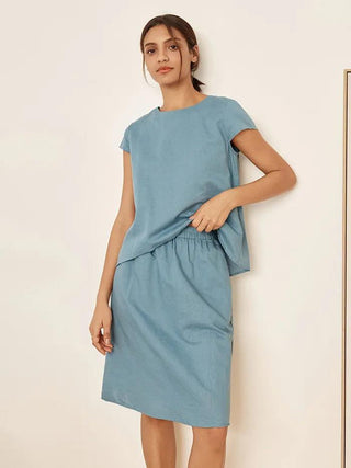 Linen Blend Cap Sleeve Top And Pencil Skirt Set VEDA - Glamourous Grace