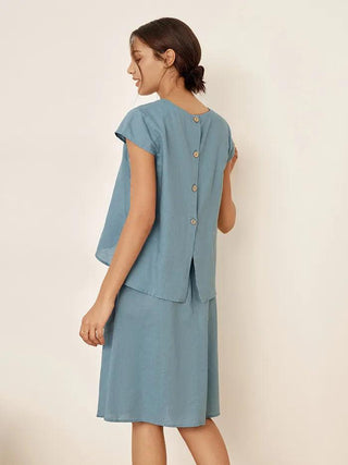 Linen Blend Cap Sleeve Top And Pencil Skirt Set VEDA - Glamourous Grace