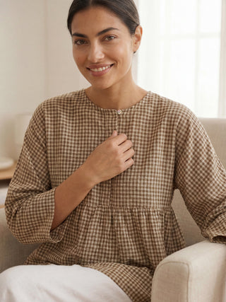 Linen Checked Long-Sleeved Top CAROLINE - Glamourous Grace