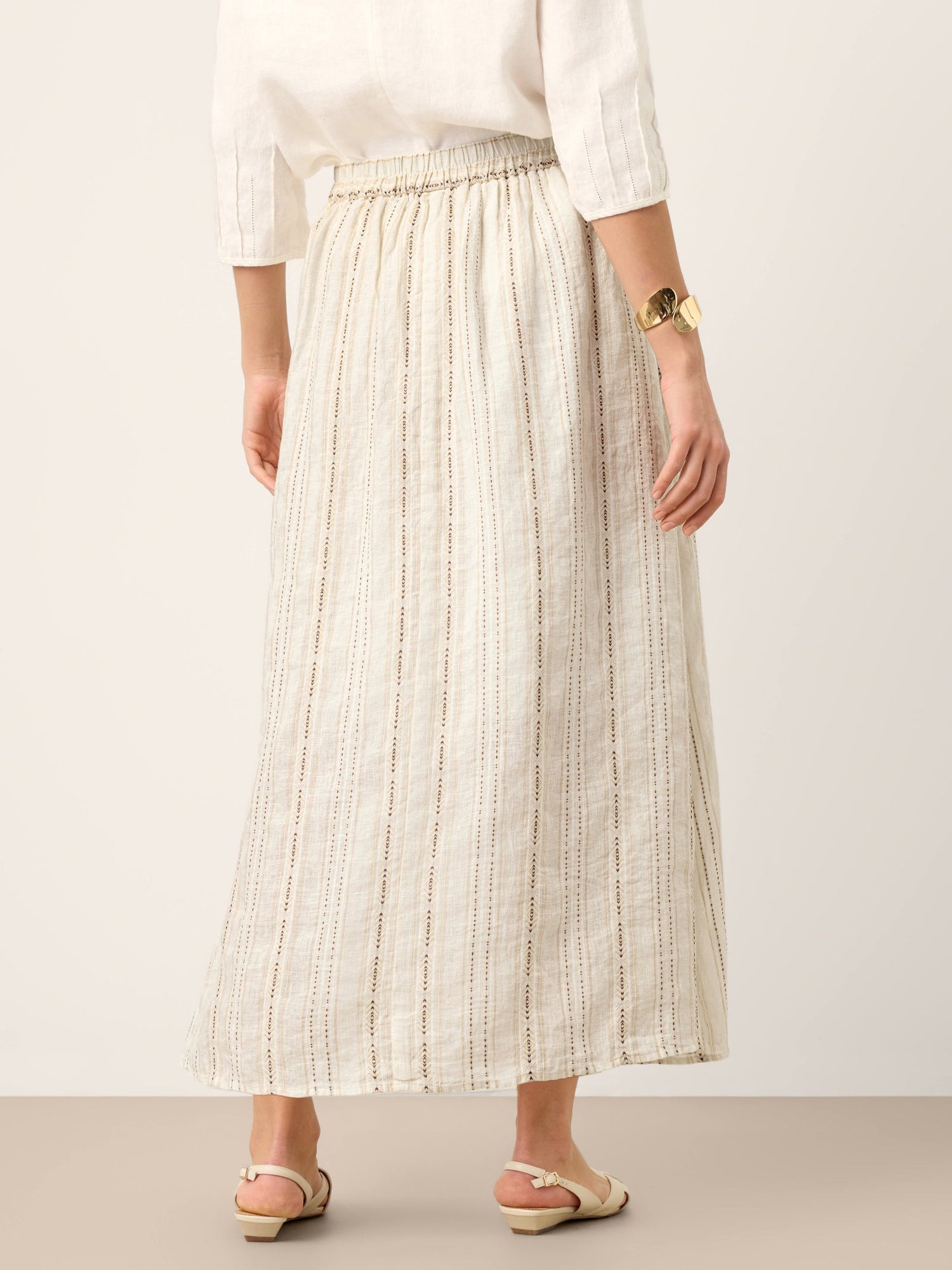 Linen Striped Contrast Trim A-Line Bohemian Skirt with Lining ISMERIE - Glamourous Grace