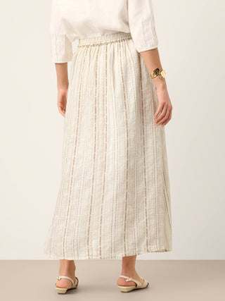 Linen Striped Contrast Trim A-Line Bohemian Skirt with Lining ISMERIE - Glamourous Grace