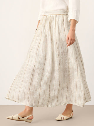 Linen Striped Contrast Trim A-Line Bohemian Skirt with Lining ISMERIE - Glamourous Grace