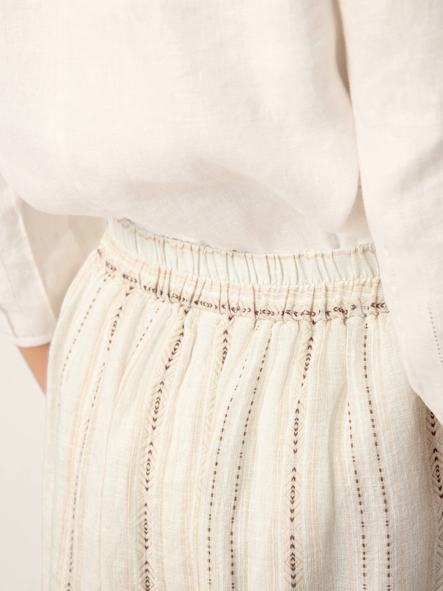 Linen Striped Contrast Trim A-Line Bohemian Skirt with Lining ISMERIE - Glamourous Grace