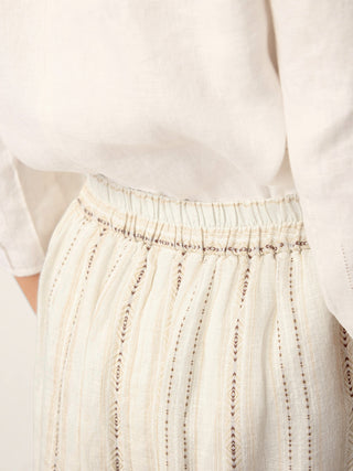 Linen Striped Contrast Trim A-Line Bohemian Skirt with Lining ISMERIE - Glamourous Grace