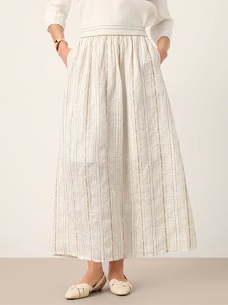 Linen Striped Contrast Trim A-Line Bohemian Skirt with Lining ISMERIE - Glamourous Grace