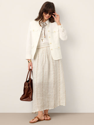 Linen Striped Contrast Trim A-Line Bohemian Skirt with Lining ISMERIE - Glamourous Grace