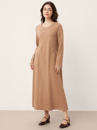 Linen Cotton Colorblock Trim Pocket Maxi Dress CLEMENTINE