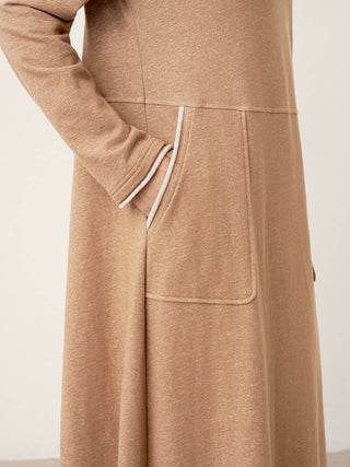 Linen Cotton Colorblock Trim Pocket Maxi Dress CLEMENTINE