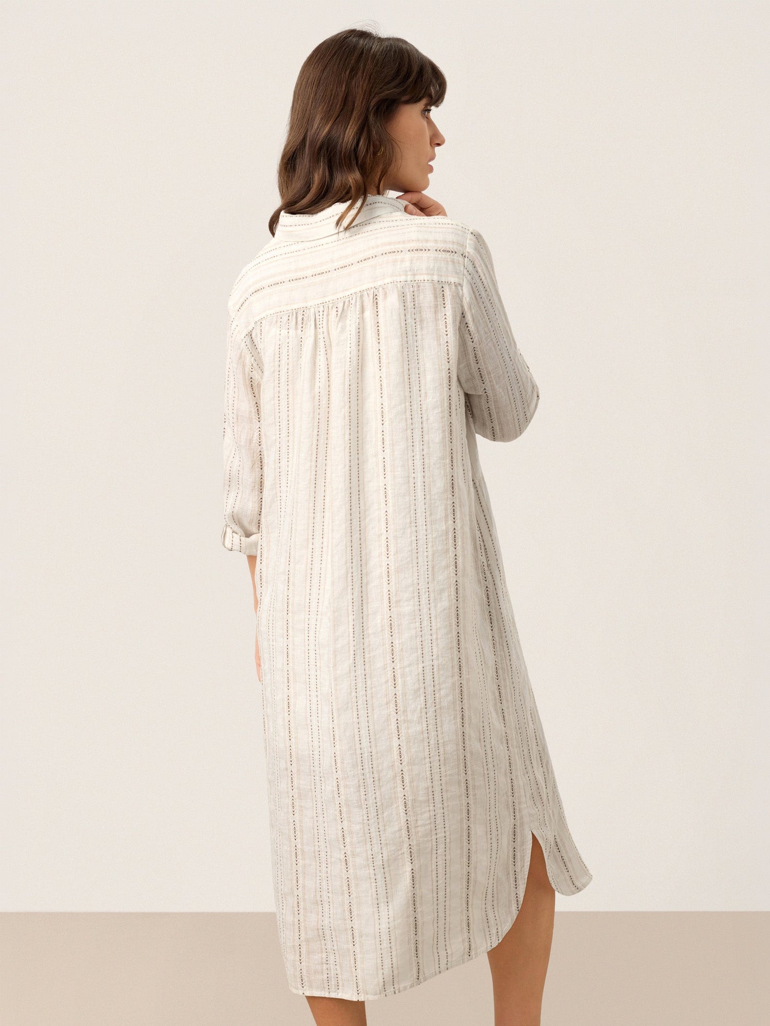 Linen Striped Tab-Sleeve Bohemia Shirt Dress BLYTHE - Glamourous Grace