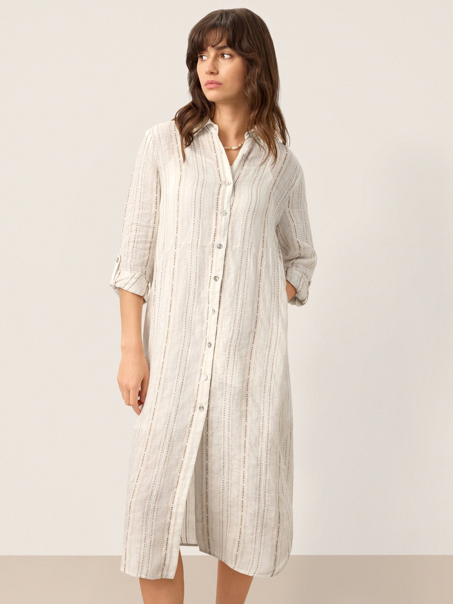 Linen Striped Tab-Sleeve Bohemia Shirt Dress BLYTHE - Glamourous Grace