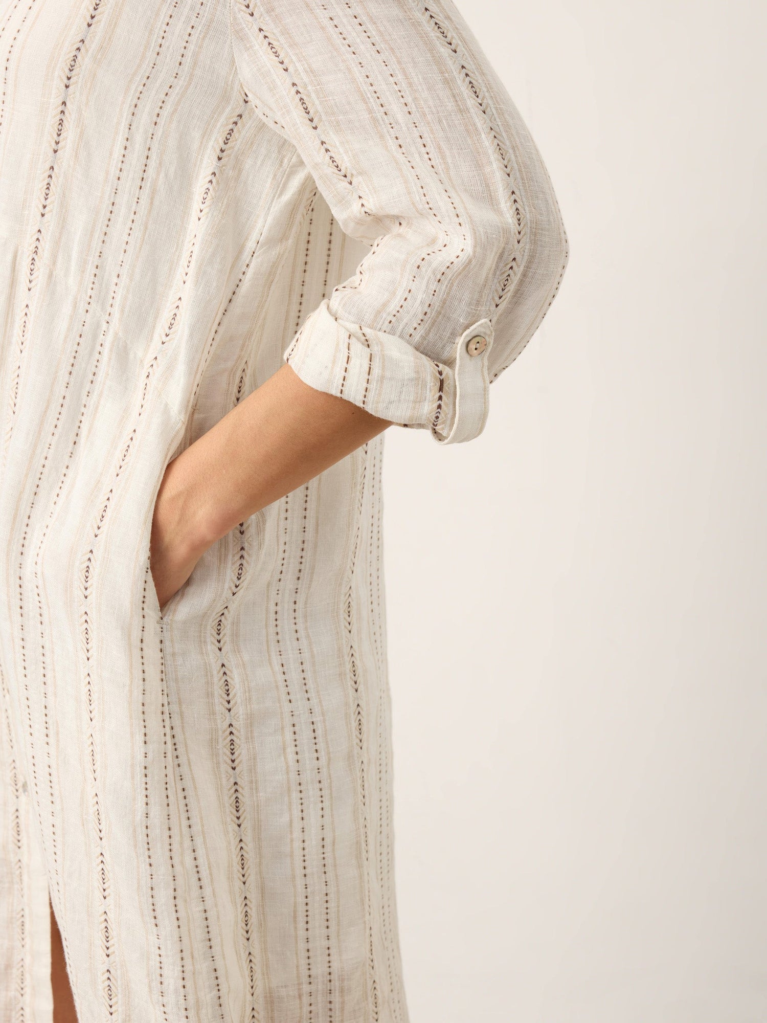 Linen Striped Tab-Sleeve Bohemia Shirt Dress BLYTHE - Glamourous Grace