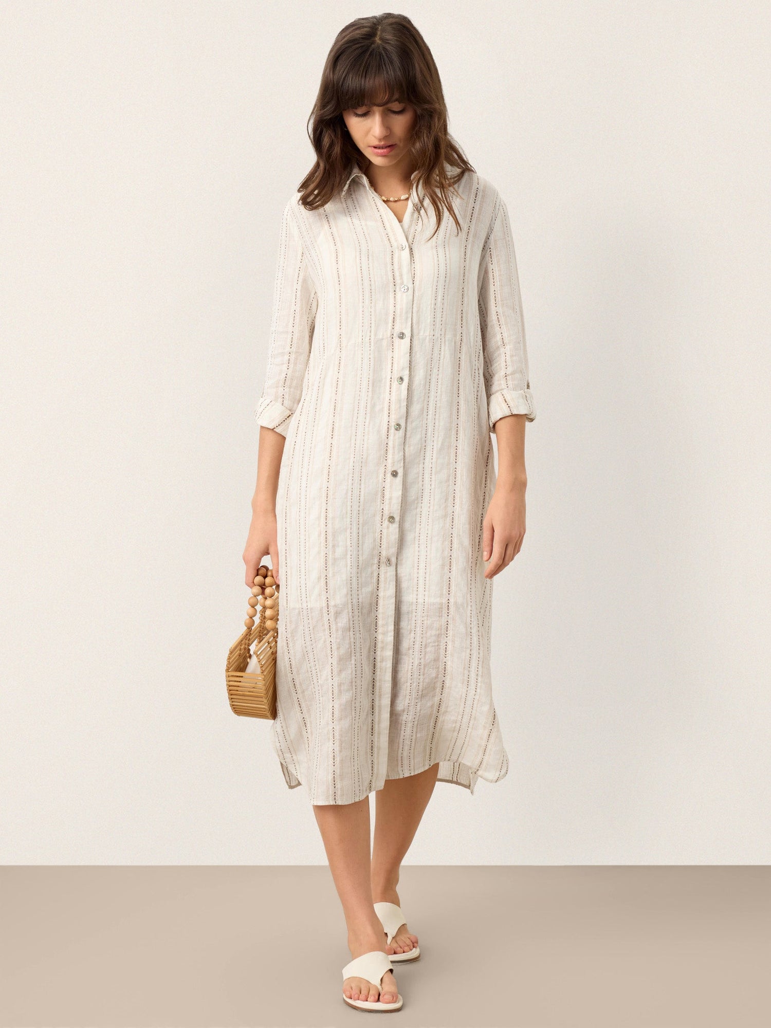 Linen Striped Tab-Sleeve Bohemia Shirt Dress BLYTHE - Glamourous Grace