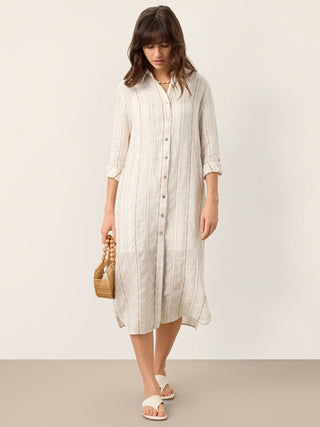 Linen Striped Tab-Sleeve Bohemia Shirt Dress BLYTHE