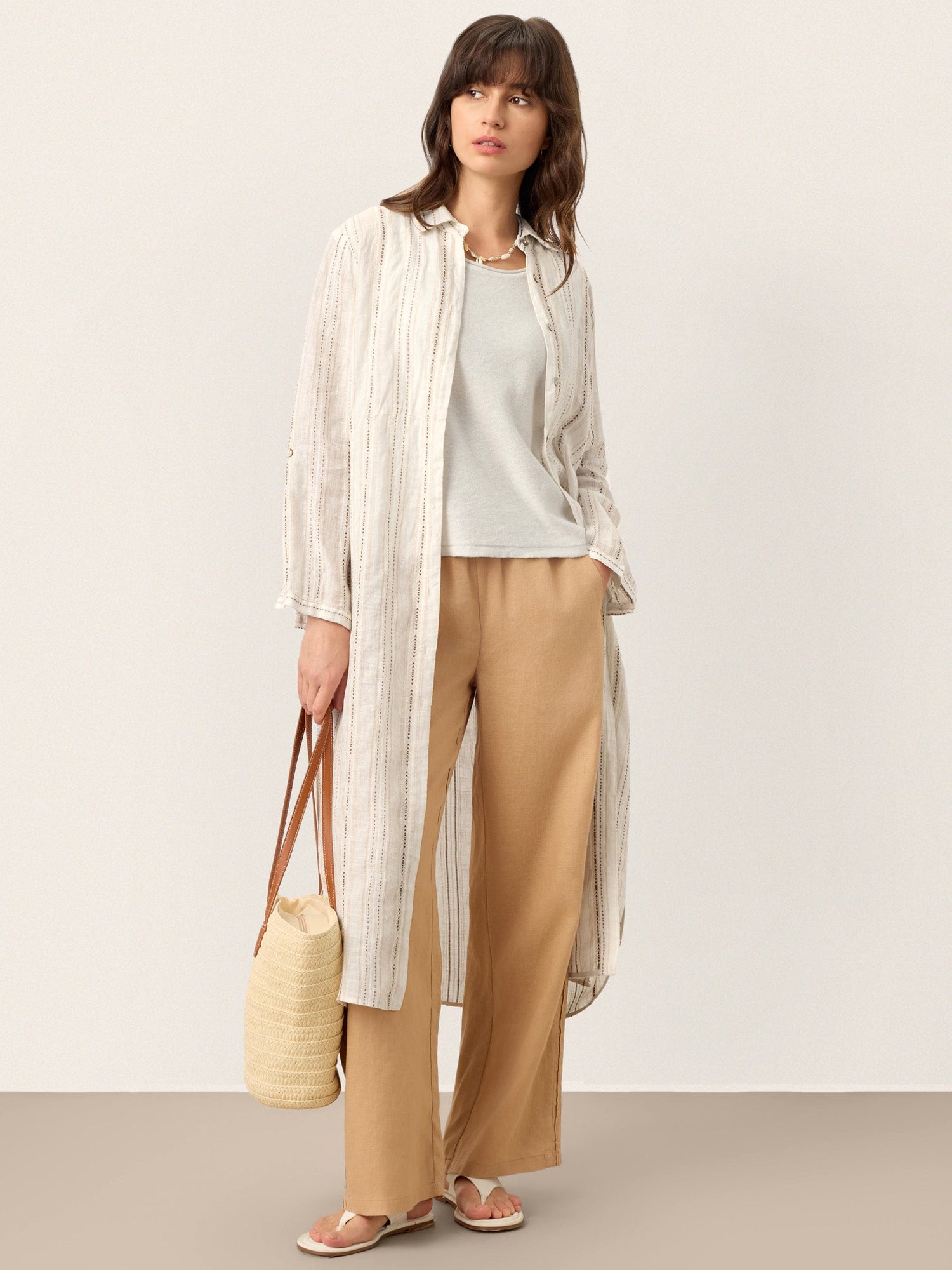 Linen Striped Tab-Sleeve Bohemia Shirt Dress BLYTHE - Glamourous Grace
