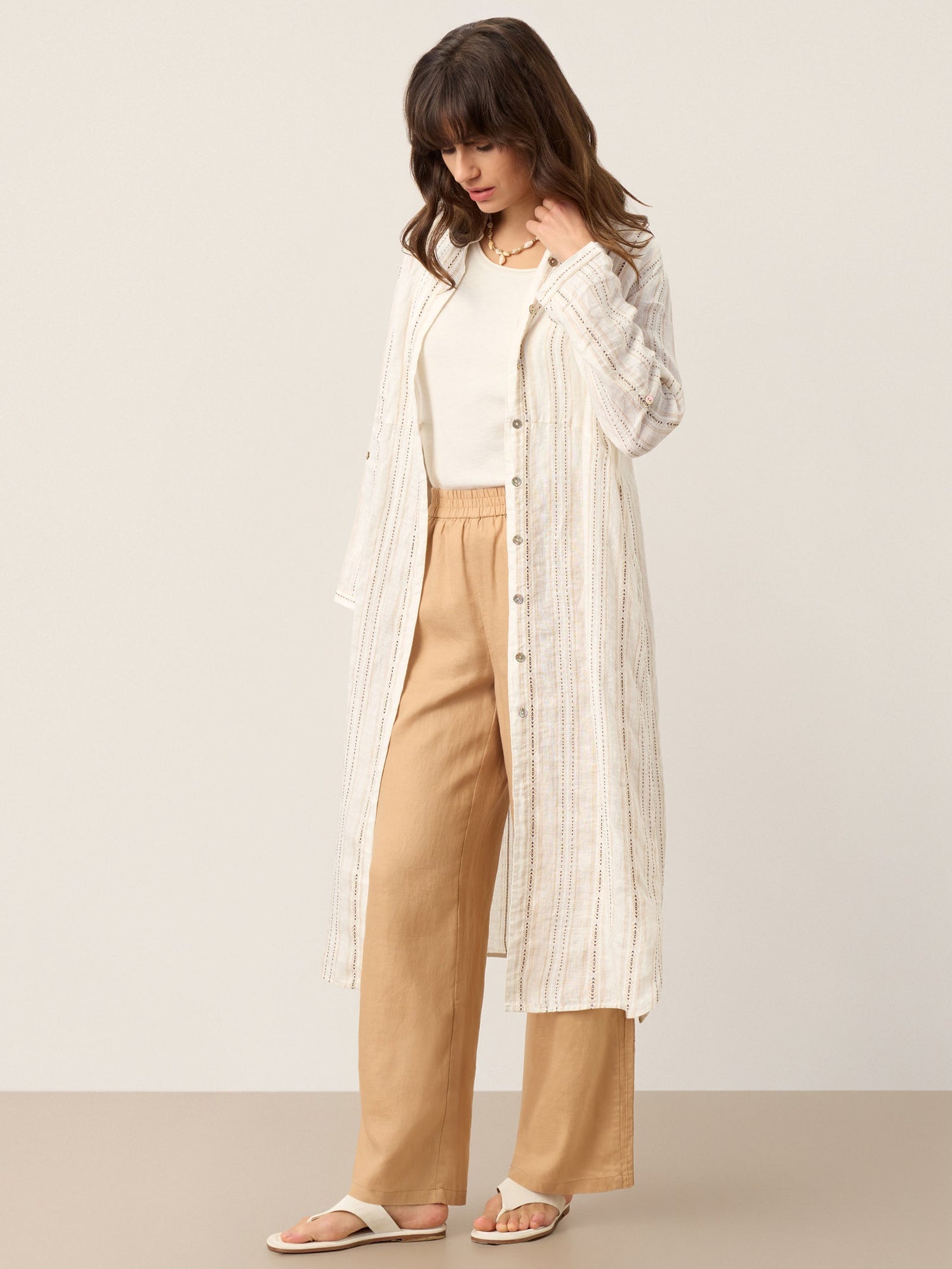 Linen Striped Tab-Sleeve Bohemia Shirt Dress BLYTHE - Glamourous Grace