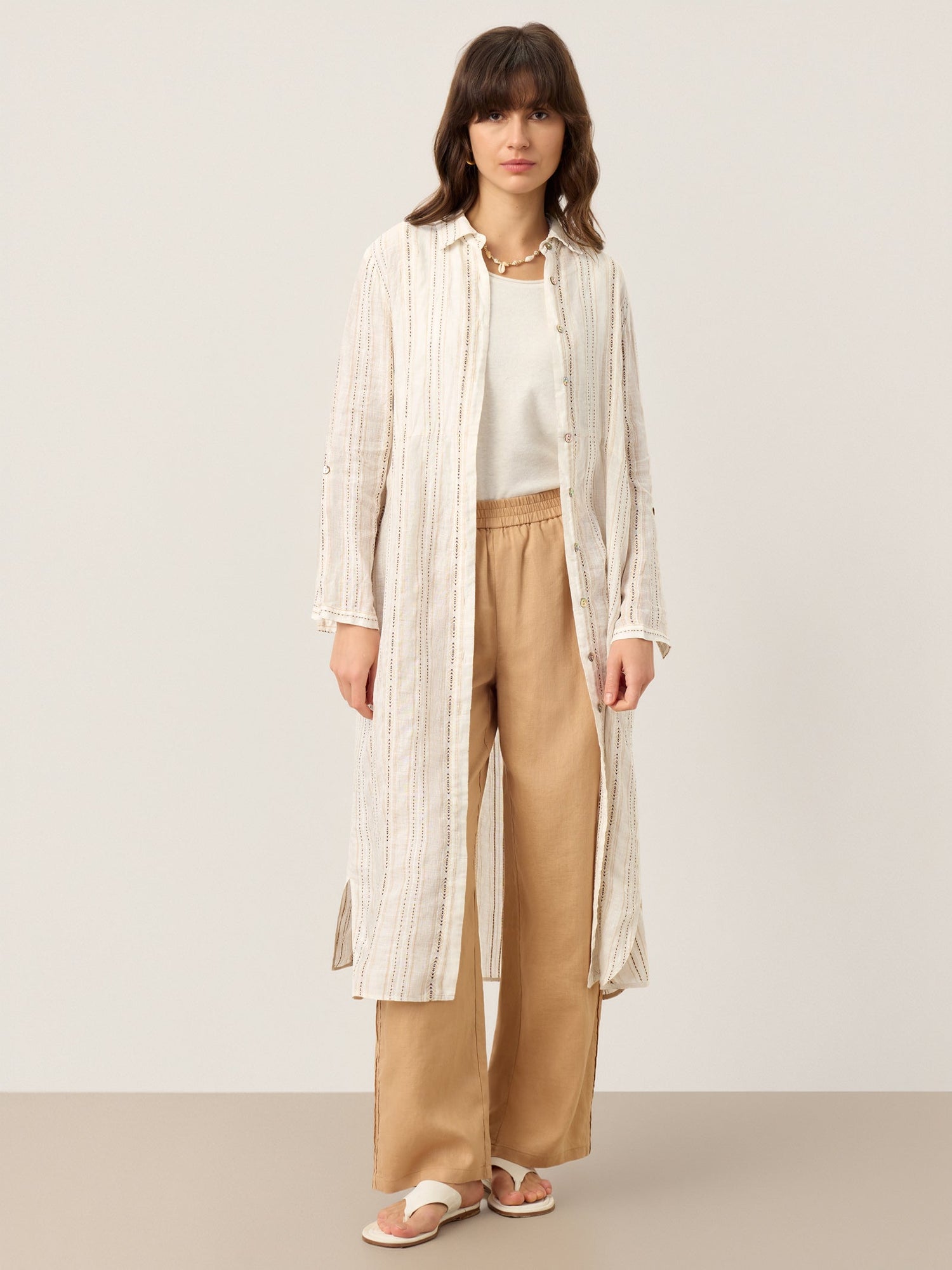 Linen Striped Tab-Sleeve Bohemia Shirt Dress BLYTHE - Glamourous Grace