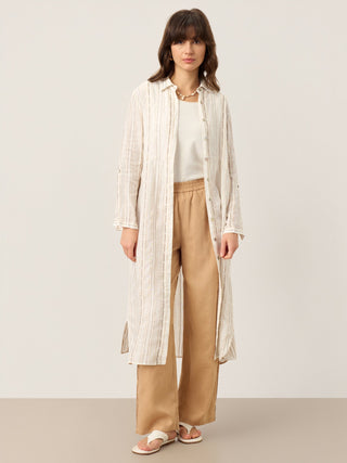 Linen Striped Tab-Sleeve Bohemia Shirt Dress BLYTHE