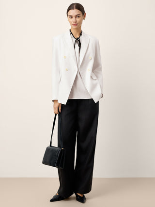 Linen Peak Lapel Crossover Blazer IRIS - Glamourous Grace