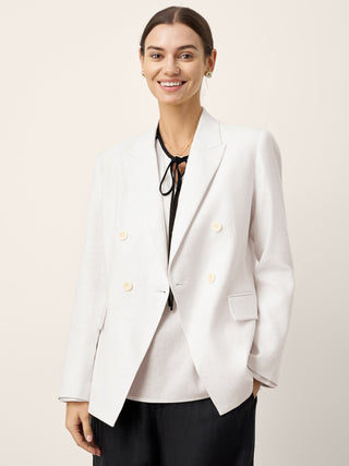 Linen Peak Lapel Crossover Blazer IRIS - Glamourous Grace