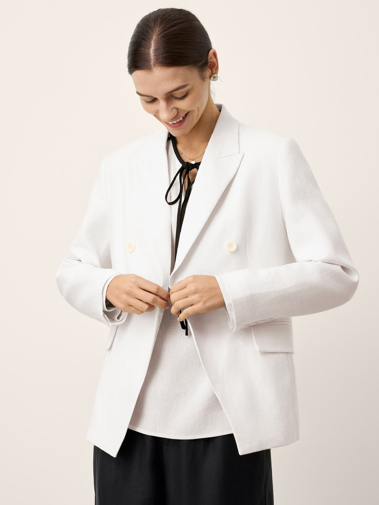 Linen Peak Lapel Crossover Blazer IRIS - Glamourous Grace