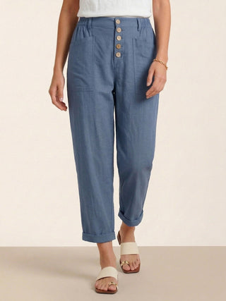 Linen Simple Button Fly Trousers HEIDI - Glamourous Grace