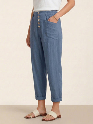 Linen Simple Button Fly Trousers HEIDI - Glamourous Grace