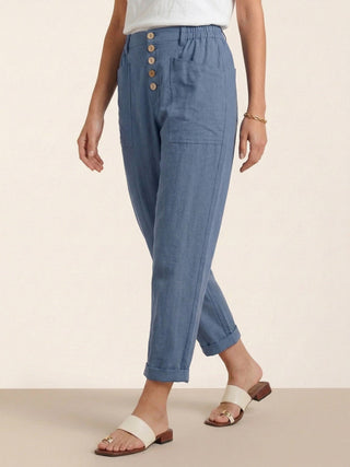 Linen Simple Button Fly Trousers HEIDI - Glamourous Grace