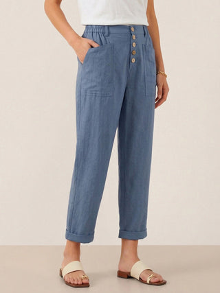 Linen Simple Button Fly Trousers HEIDI - Glamourous Grace