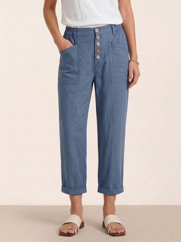 Linen Simple Button Fly Trousers HEIDI - Glamourous Grace