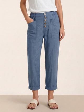 Linen Simple Button Fly Trousers HEIDI - Glamourous Grace