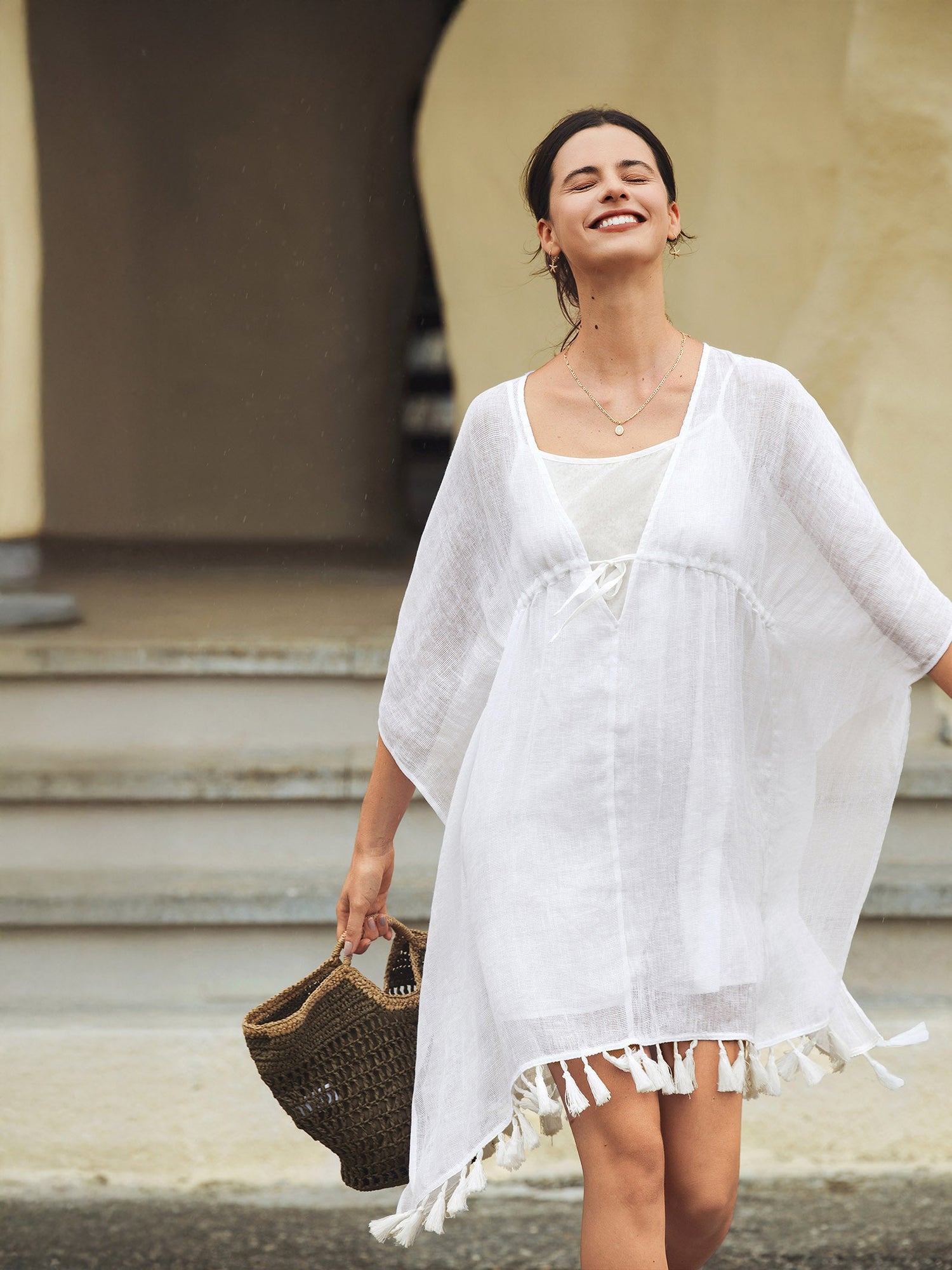 Linen V-Neck Cover-Up and Slip Dress Set CASS - Glamourous Grace