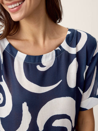 Linen Abstract-Print Pleated-Waist Midi Dress PRIYA - Glamourous Grace
